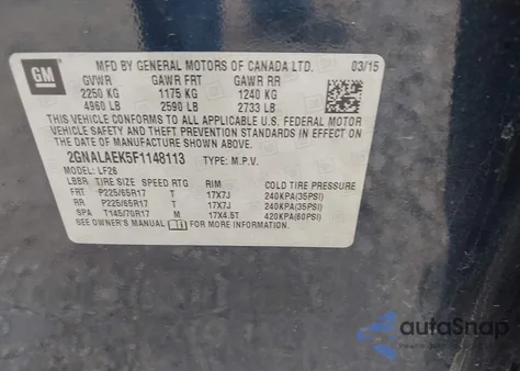 2015 Chevrolet Equinox Ls z USA, uszkodzony, nr VIN 2GNALAEK5F1148113